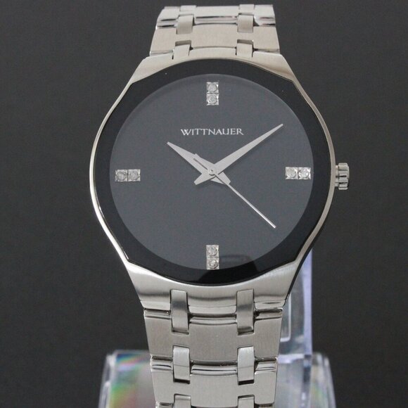 Wittnauer Ladies Dress Watch 8 Diamonds On Black Sun-ray Dial 36mm - Picture 6 of 13